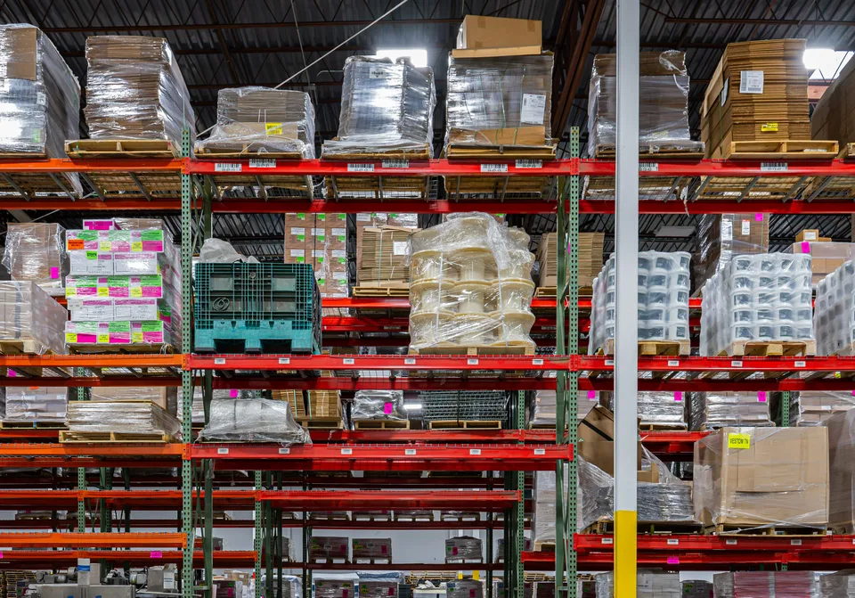 Loaded pallet racks inside the warehouse